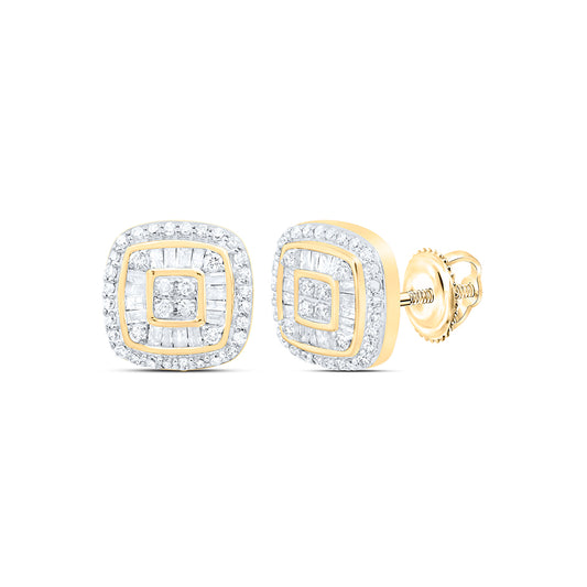 10kt Yellow Gold 3/4 Cttw Natural Diamond Cushion Mens Earring