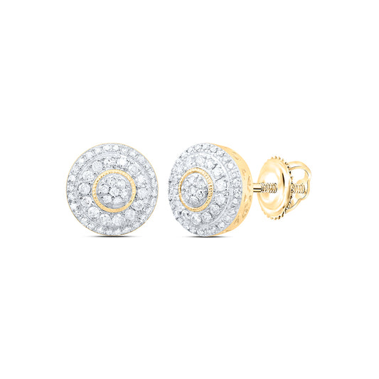 10kt Yellow Gold 5/8 Cttw Natural Diamond Round Mens Earring
