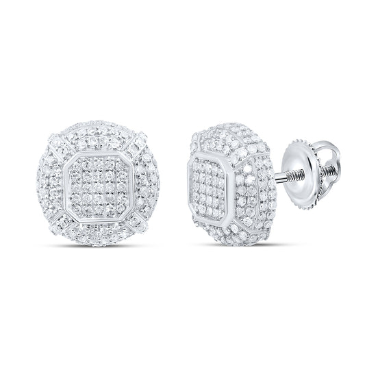 10kt White Gold 1 Cttw Natural Diamond Round Mens Earring