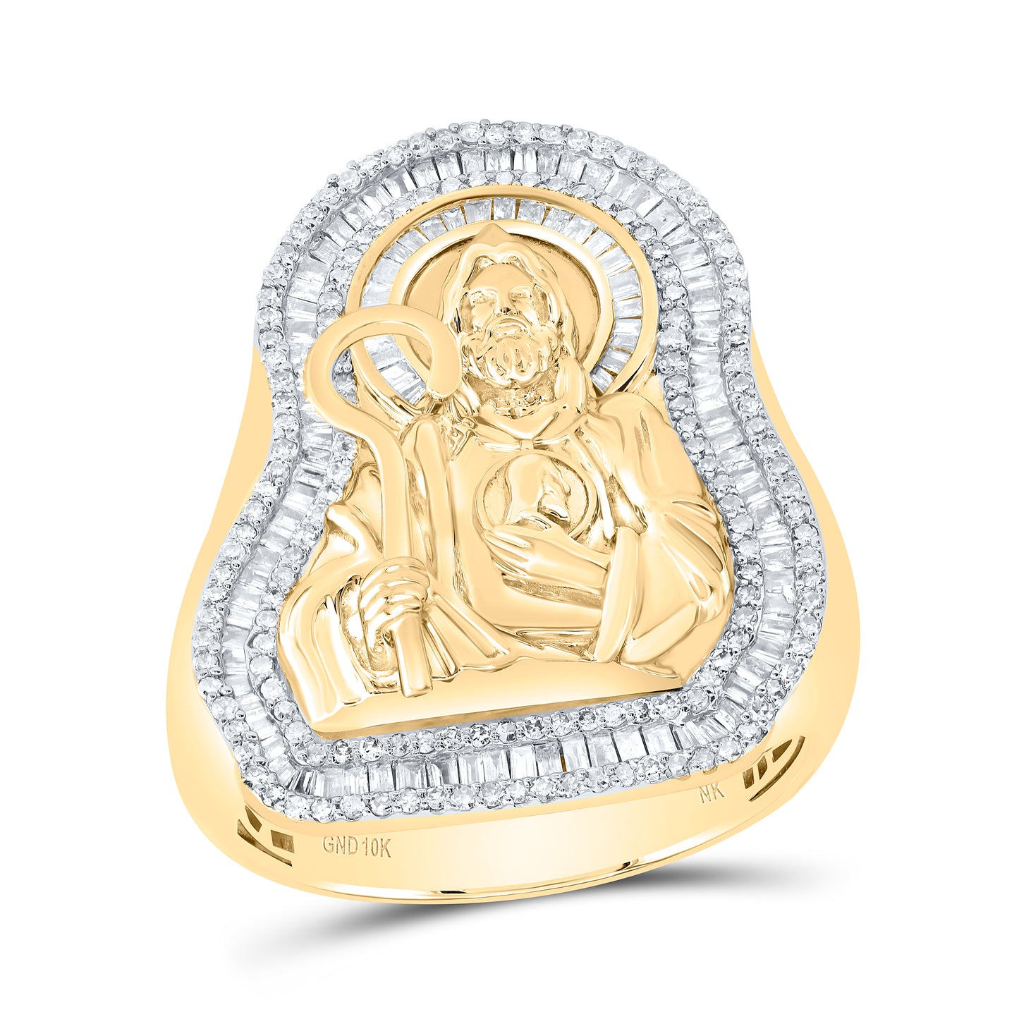 10kt Yellow Gold 1 Cttw Natural Diamond St.jude Mens Ring, Men Size: 8-12