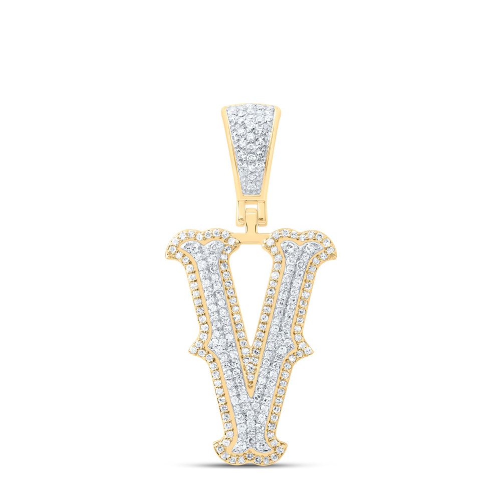 10k Yellow White Gold Natural Diamond Fashion Initial Pendant