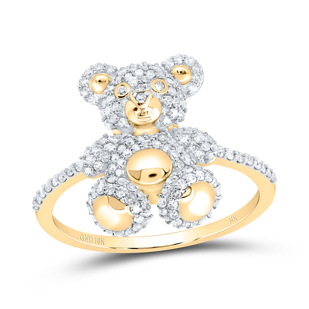 10kt Yellow Gold 1/2 Cttw Natural Diamond Fashion Teddy Bear Ladies Wedding Engagement Anniversary Ring, Women Size: 5-9