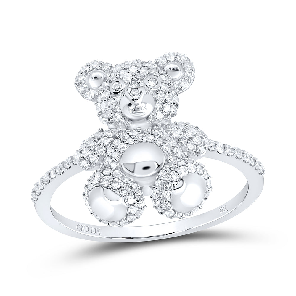 10kt White Gold 1/2 Cttw Natural Diamond Fashion Teddy Bear Ladies Wedding Engagement Anniversary Ring, Women Size: 5-9