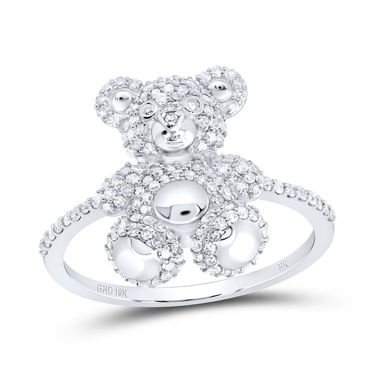 10kt White Gold 1/2 Cttw Natural Diamond Fashion Teddy Bear Ladies Wedding Engagement Anniversary Ring, Women Size: 5-9