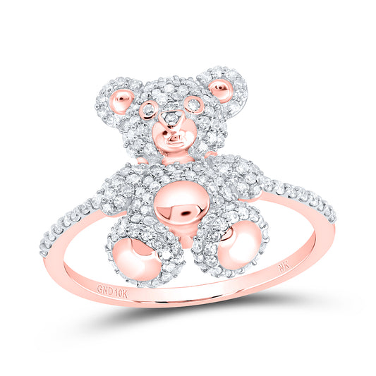 10kt Rose Gold 1/2 Cttw Natural Diamond Fashion Teddy Bear Ladies Wedding Engagement Anniversary Ring, Women Size: 5-9
