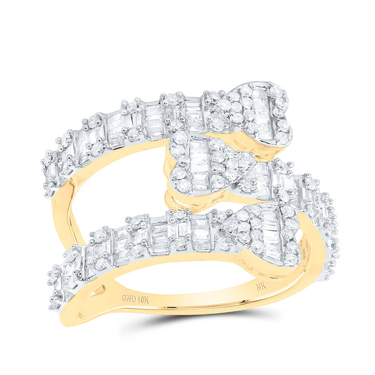 10kt Yellow Gold 7/8 Cttw Natural Diamond Heart Ladies Cuff Wedding Engagement Anniversary Ring, Women Size: 5-9