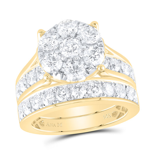14kt Yellow Gold 3 Cttw Natural Diamond Ana M and 1/4 Cttw Round Wedding Engagement Anniversary Bridal Set, Women Size: 5-9