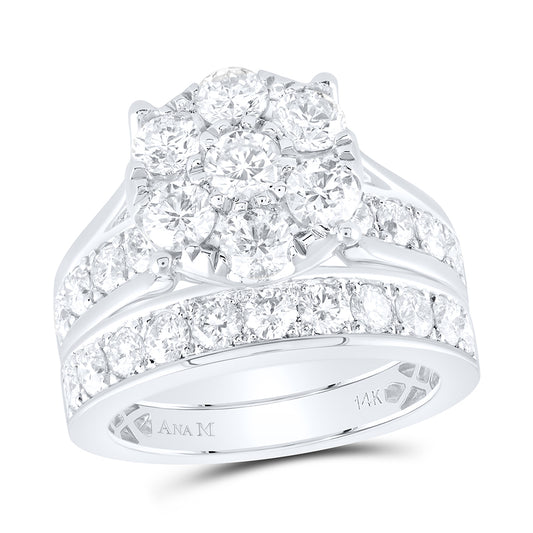 14kt White Gold 3 Cttw Natural Diamond Ana M and 1/4 Cttw Round Wedding Engagement Anniversary Bridal Set, Women Size: 5-9