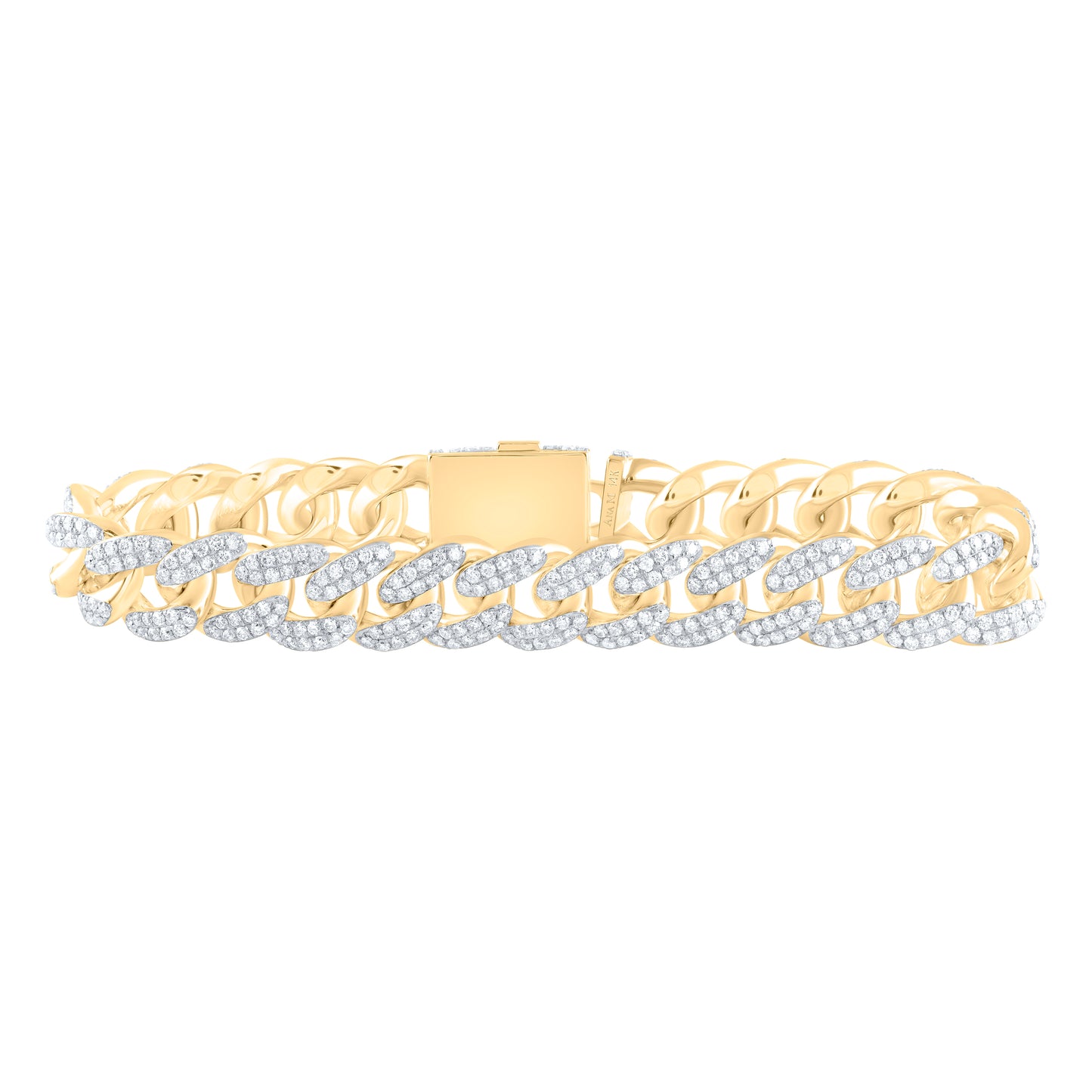 14K Yellow Or White Gold 10 5/8Ctw Natural Diamond Ana M 12.00Mm Cuban Men Bracelet (8.5 Inch)
