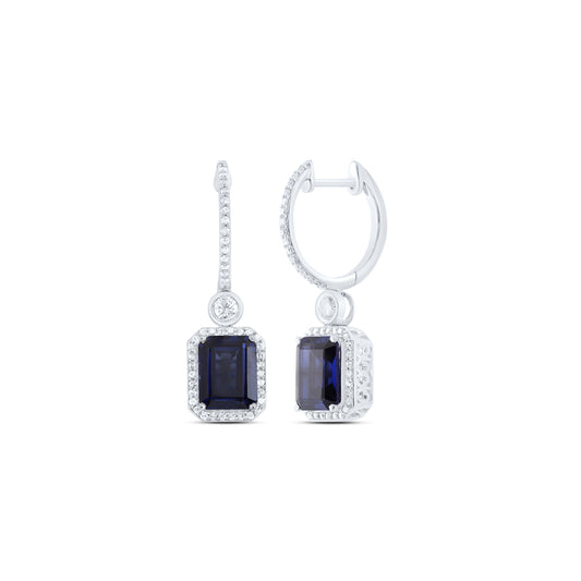 10kt White Gold 1/2 Cttw Natural Diamond 9x7 Mm Emerald Blue Sapphire Synthetic Dangling Earring