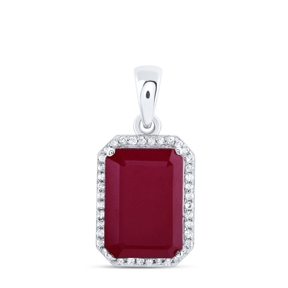 10K White Or Rose Gold 1/6Ctw Natural Diamond P1 13X9Mm Emerald Synthetic Pendant