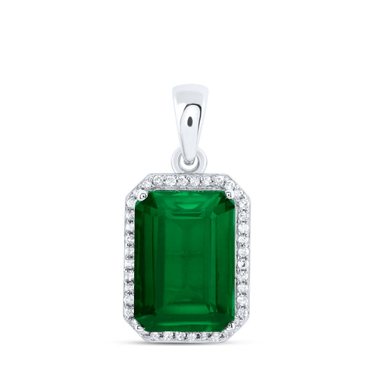 10kt White Gold 1/6 Cttw Natural Diamond 13x9 Mm Emerald Emerald Synthetic Pendant
