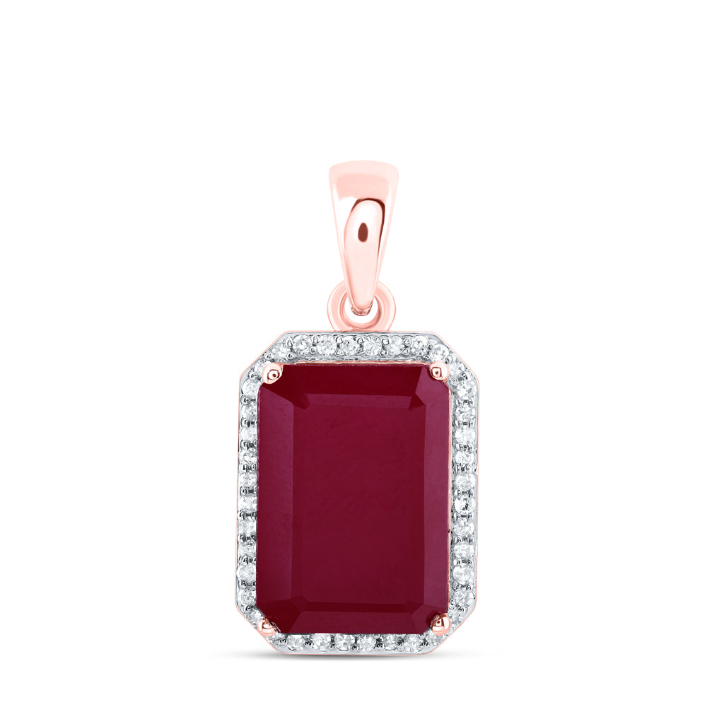 10K White Or Rose Gold 1/6Ctw Natural Diamond P1 13X9Mm Emerald Synthetic Pendant