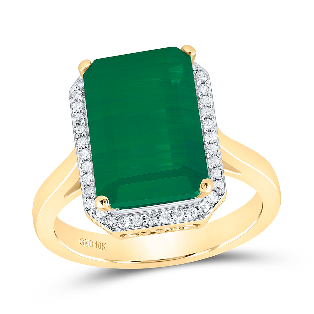 10kt Yellow Gold 1/6 Cttw Natural Diamond 13x9 Mm Emerald Emerald Synthetic Wedding Engagement Anniversary Ring, Women Size: 5-9