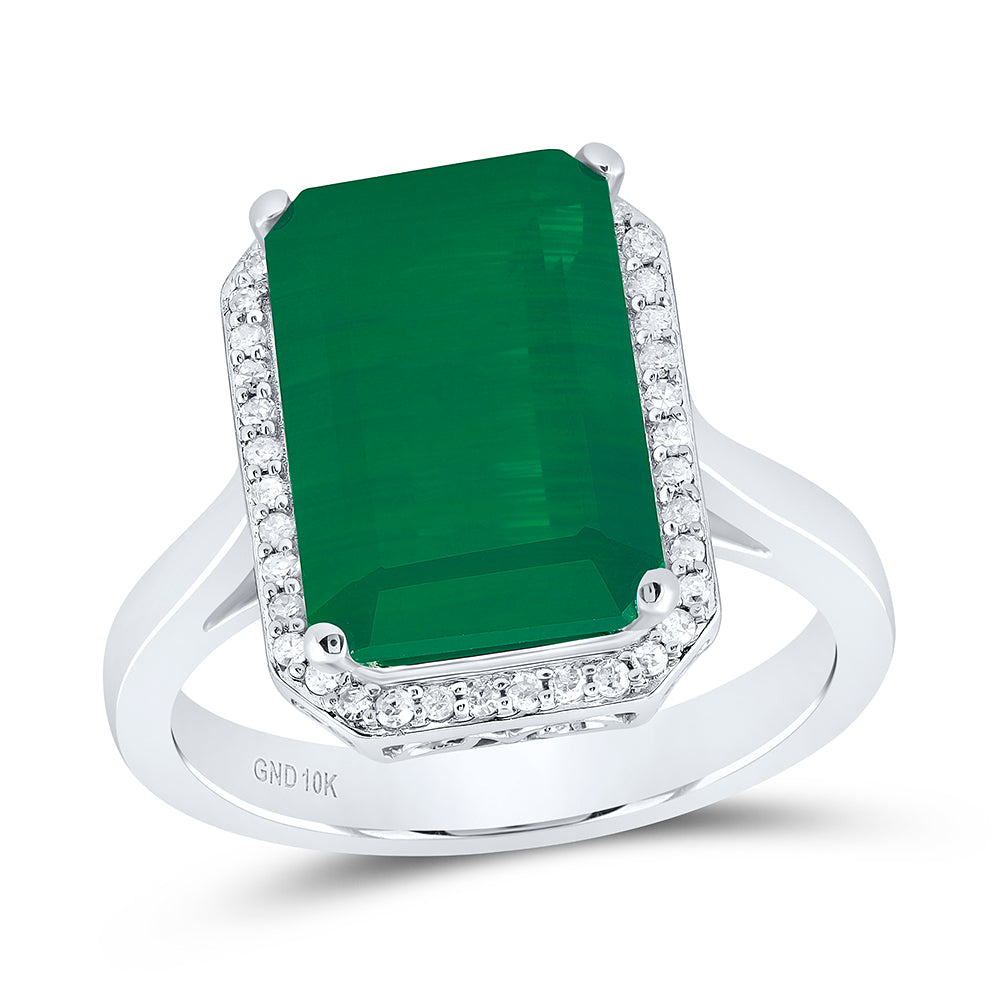 10kt White Gold 1/6 Cttw Natural Diamond 13x9 Mm Emerald Emerald Synthetic Wedding Engagement Anniversary Ring, Women Size: 5-9