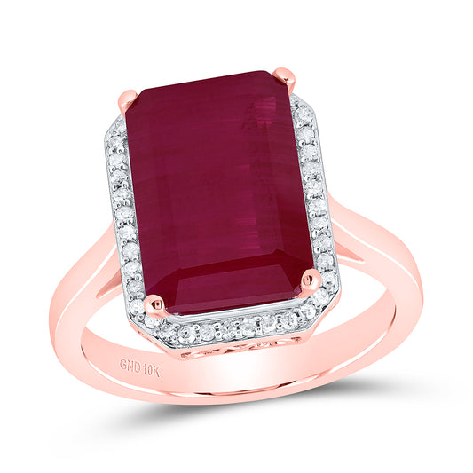 10K Rose Gold 1/6Ctw Natural Diamond P1 13X9Mm Emeald Ruby Synthetic Ring