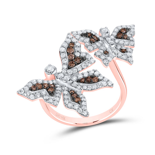 14kt Rose Gold 1 Cttw Natural Diamond Fashion Wedding Engagement Anniversary Butterfly Ring, Women Size: 5-9