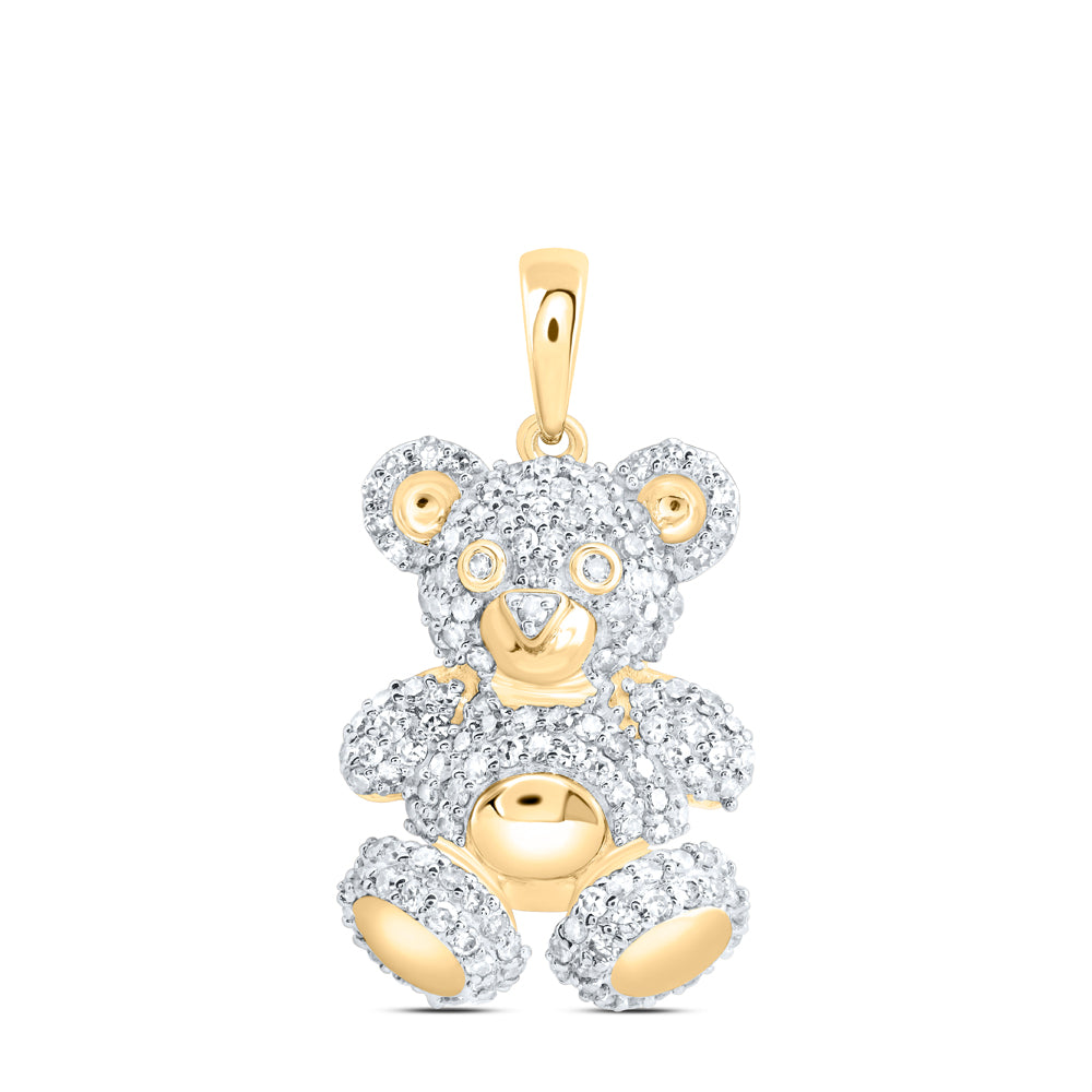 10kt Yellow Gold 5/8 Cttw Natural Diamond Fashion Teddy Bear Pendant
