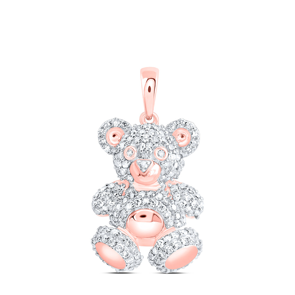 10kt Rose Gold 5/8 Cttw Natural Diamond Fashion Teddy Bear Pendant