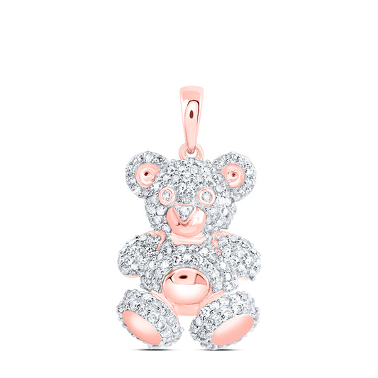 10kt Rose Gold 5/8 Cttw Natural Diamond Fashion Teddy Bear Pendant