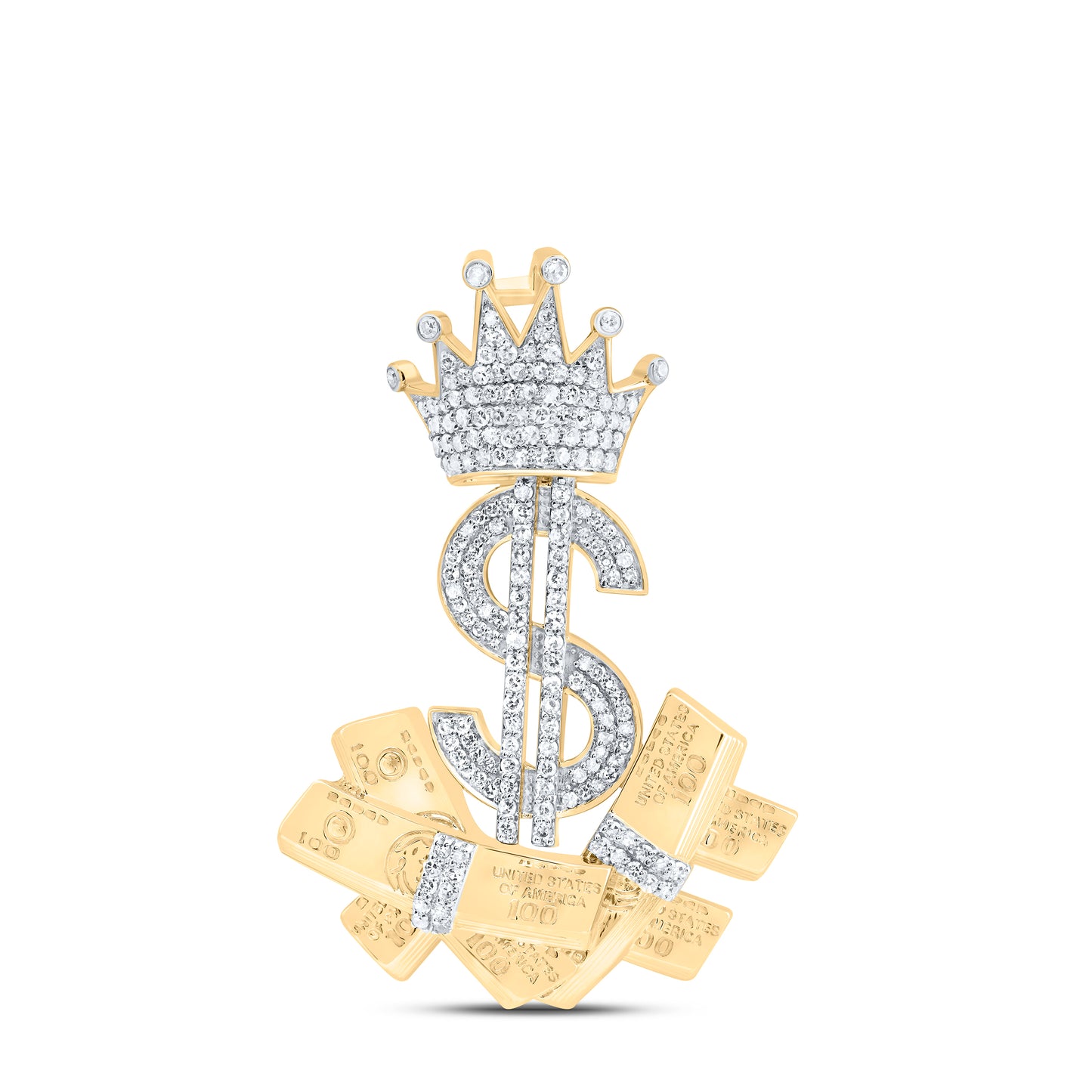 10kt Yellow Gold 3/4 Cttw Natural Diamond Money Dollar Sign Men's Charm