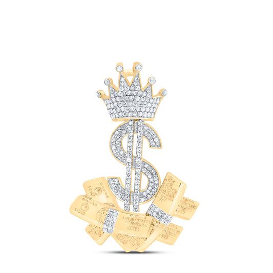 10kt Yellow Gold 3/4 Cttw Natural Diamond Money Dollar Sign Men's Charm