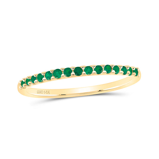 14kt Yellow Gold 1/6 Cttw Diamond Round Emerald Natural Gem Fashion Bridal Wedding Engagement Anniversary Womens Band, Women Size: 5-9