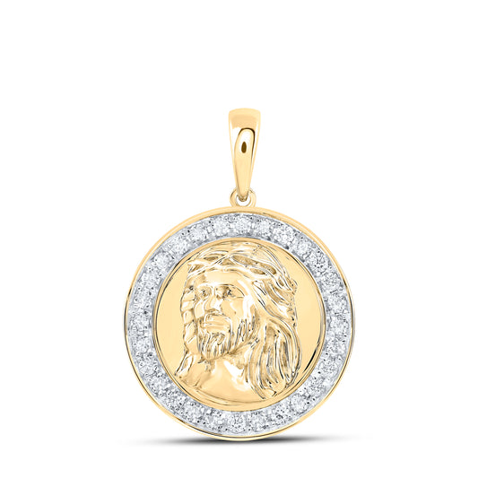 10kt Yellow Gold 1/2 Cttw Natural Diamond Jesus Mens Charm