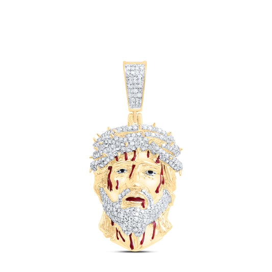 10kt Yellow Gold 7/8 Cttw Natural Diamond Jesus Face Mens Charm