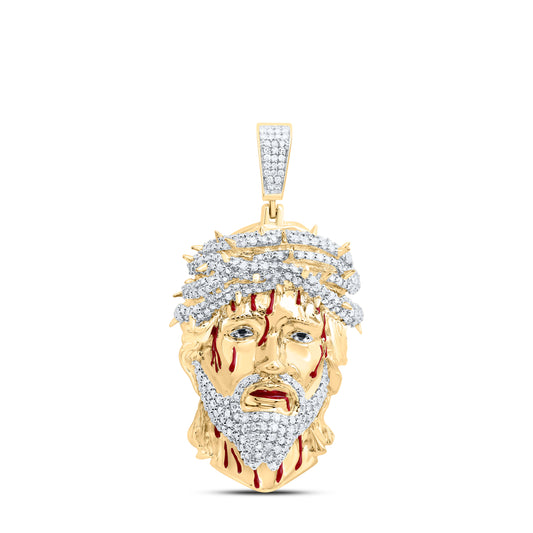 10kt Yellow Gold 1 1/5 Cttw Natural Diamond Jesus Face Mens Charm