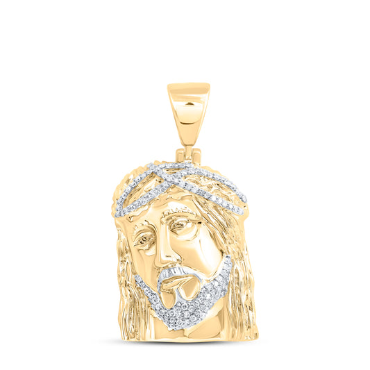 10kt Yellow Gold 1/3 Cttw Natural Diamond Jesus Face Mens Charm