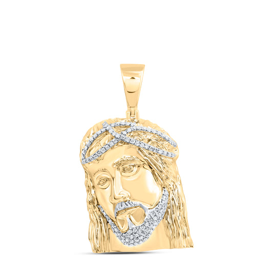 10kt Yellow Gold 5/8 Cttw Natural Diamond Jesus Face Mens Charm