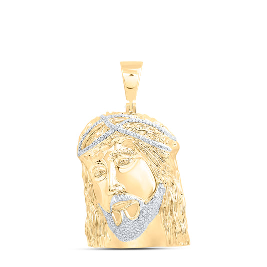 10kt Yellow Gold 1 Cttw Natural Diamond Jesus Face Mens Charm
