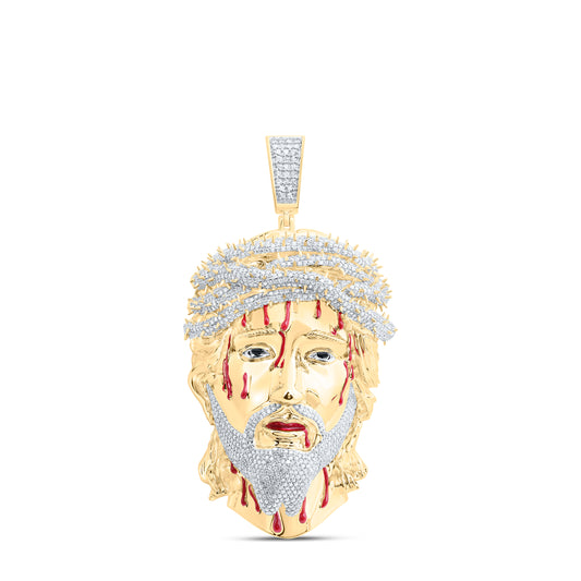 10kt Yellow Gold 3 3/4 Cttw Natural Diamond Jesus Face Mens Charm