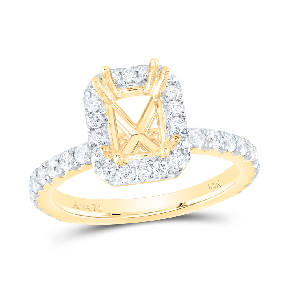 14kt Yellow Gold 3/4 Cttw Natural Diamond Ana M and 1 1/2 Cttw Emerald Semi-mount Single Halo Wedding Engagement Anniversary Ring, Women Size: 5-9