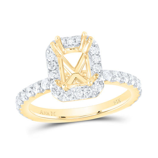 14kt Yellow Gold 3/4 Cttw Natural Diamond Ana M and 1 1/2 Cttw Emerald Semi-mount Single Halo Wedding Engagement Anniversary Ring, Women Size: 5-9