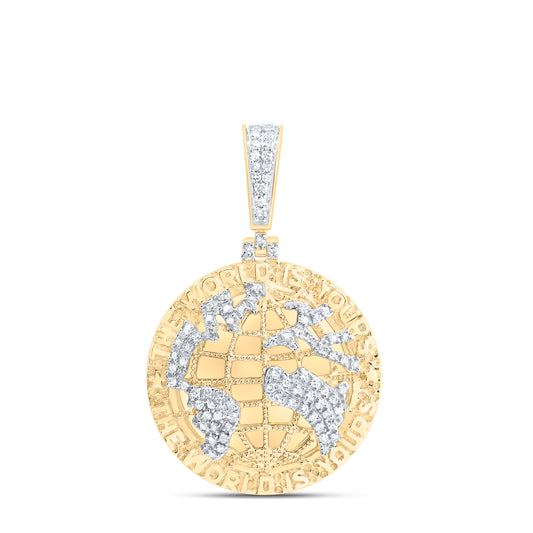 10kt Yellow Gold 1/3 Cttw Natural Diamond " The World Is Yours" Mens Charm