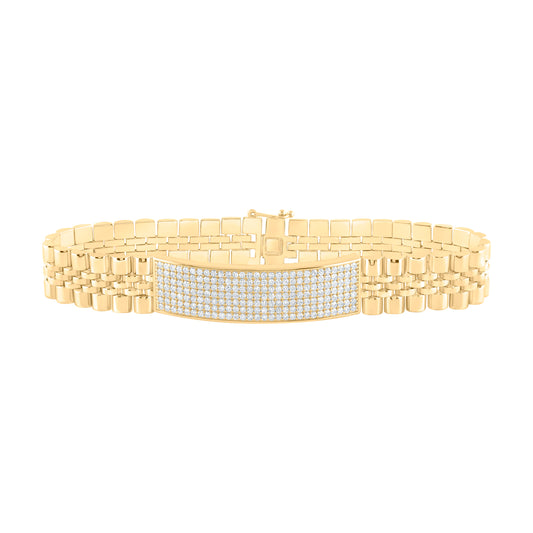 10kt Yellow Gold 3 3/8 Cttw Natural Diamond Mens Bracelet, Length: 8.5 Inch