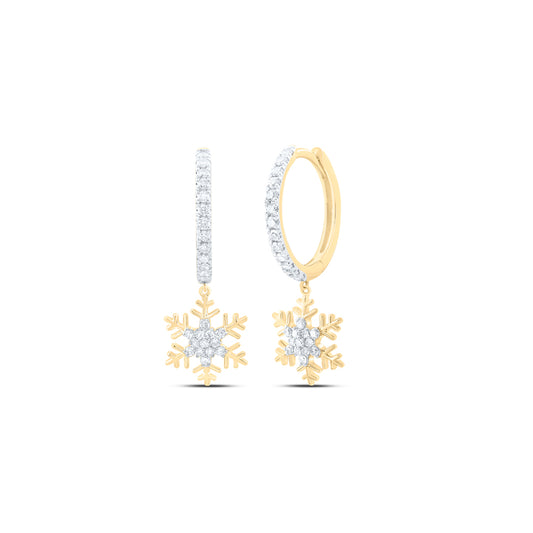 10kt Yellow Gold 3/8 Cttw Natural Diamond Fashion Snow Flake Dangling Earring
