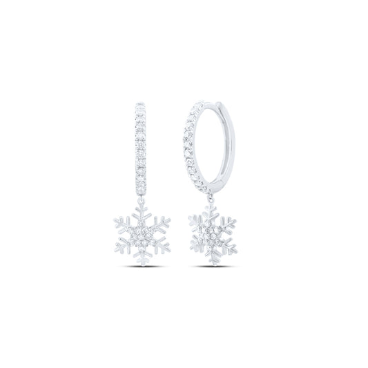 10kt White Gold 3/8 Cttw Natural Diamond Fashion Snow Flake Dangling Earring