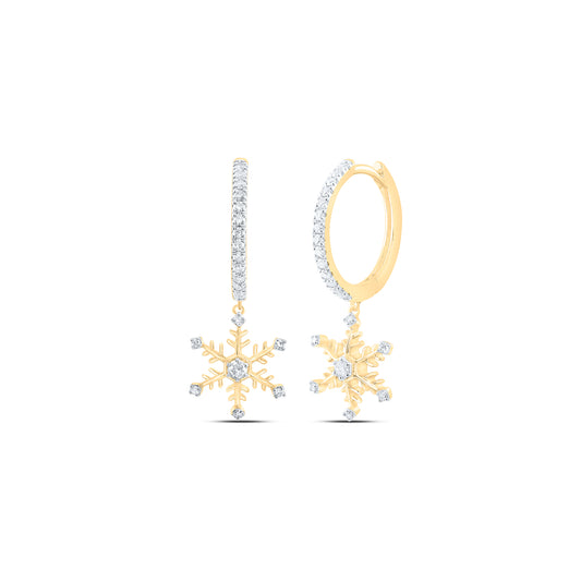 10kt Yellow Gold 1/3 Cttw Natural Diamond Fashion Snow Flake Dangling Earring