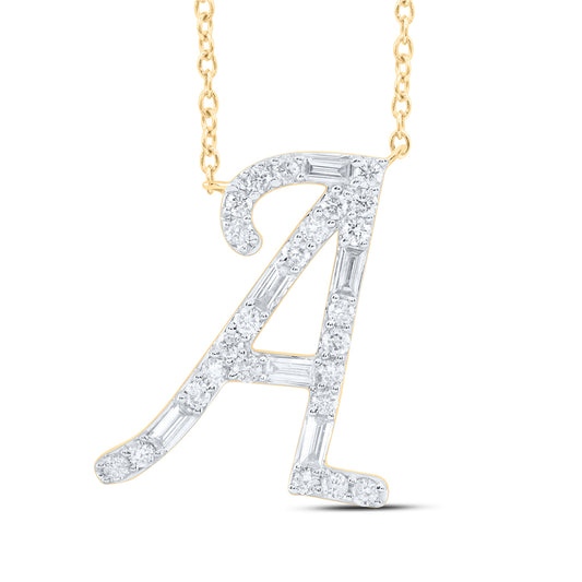 10kt Yellow Or White Gold Natural Diamond Initial Fashion Baguette Necklace, Length: 18 Inch