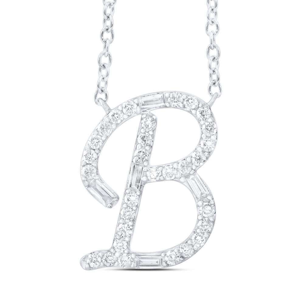 10K Yellow Or White Gold 1/5Ctw Natural Diamond Cn Initial Fashion Baguette Necklace (18 Inch)