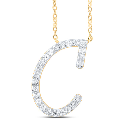 10K Yellow Gold 1/5 Ctw Natural Diamond Initial "C" Fashion Baguette Necklace (18 Inch)