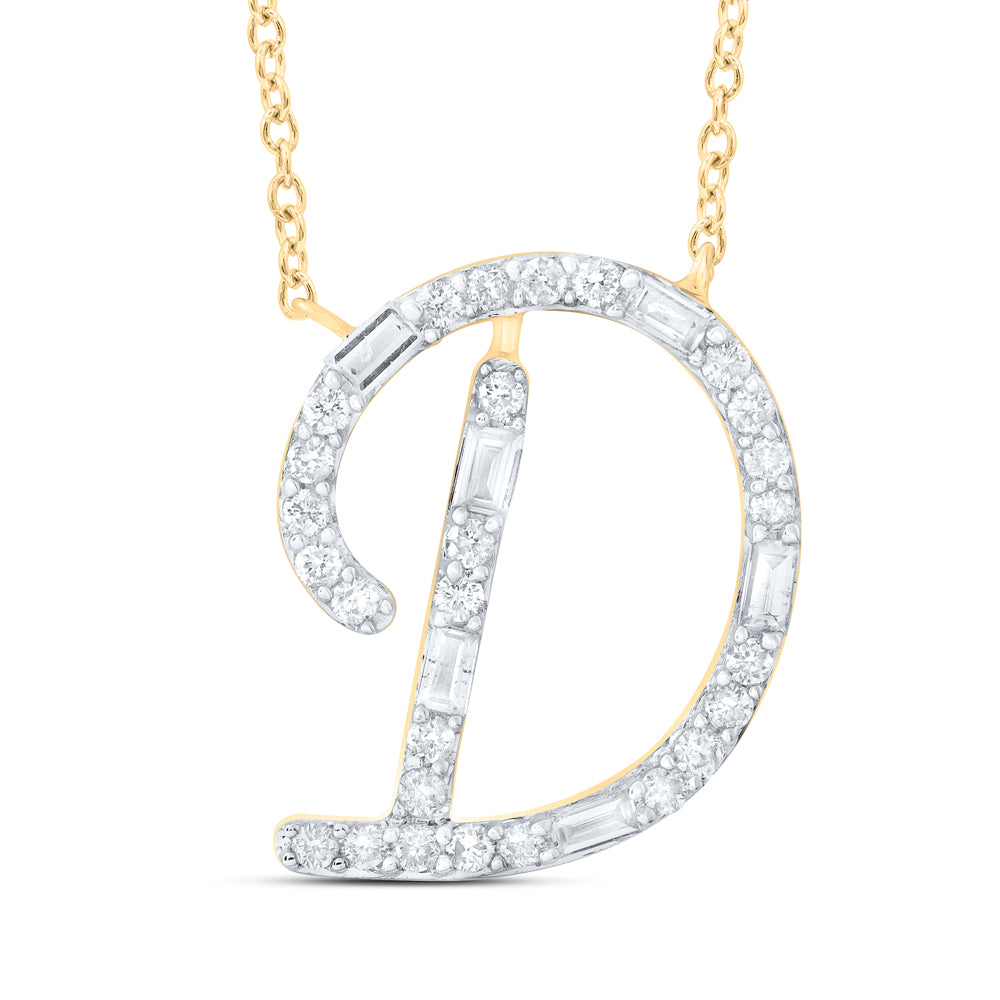 10K Yellow Or White Gold 1/5Ctw Natural Diamond Cn Initial Fashion Baguette Necklace (18 Inch)
