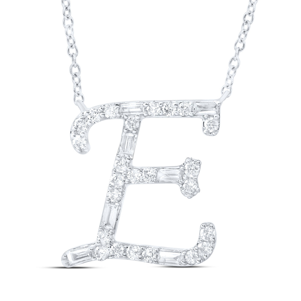 10kt Yellow Or White Gold Natural Diamond Initial Fashion Baguette Necklace, Length: 18 Inch