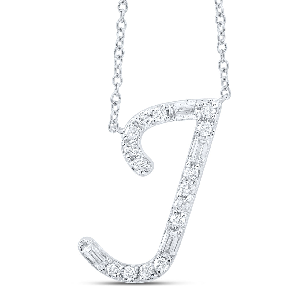 10K Yellow Or White Gold 1/5Ctw Natural Diamond Cn Initial Fashion Baguette Necklace (18 Inch)