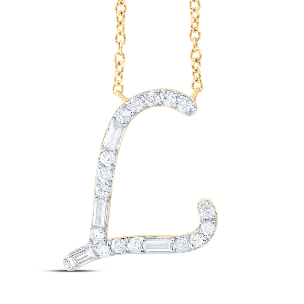10kt Yellow Or White Gold Natural Diamond Initial Fashion Baguette Necklace, Length: 18 Inch