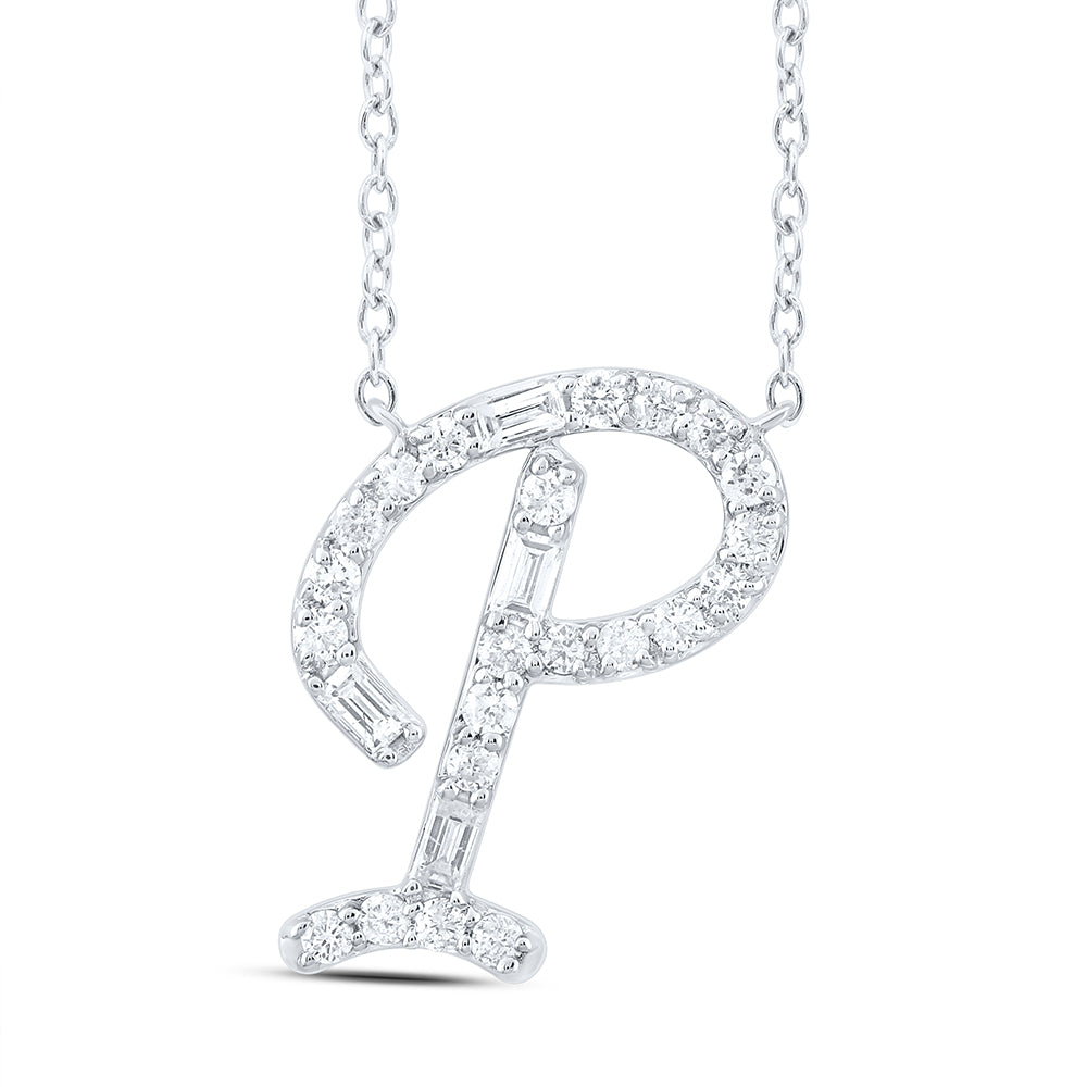 10kt Yellow Or White Gold Natural Diamond Initial Fashion Baguette Necklace, Length: 18 Inch
