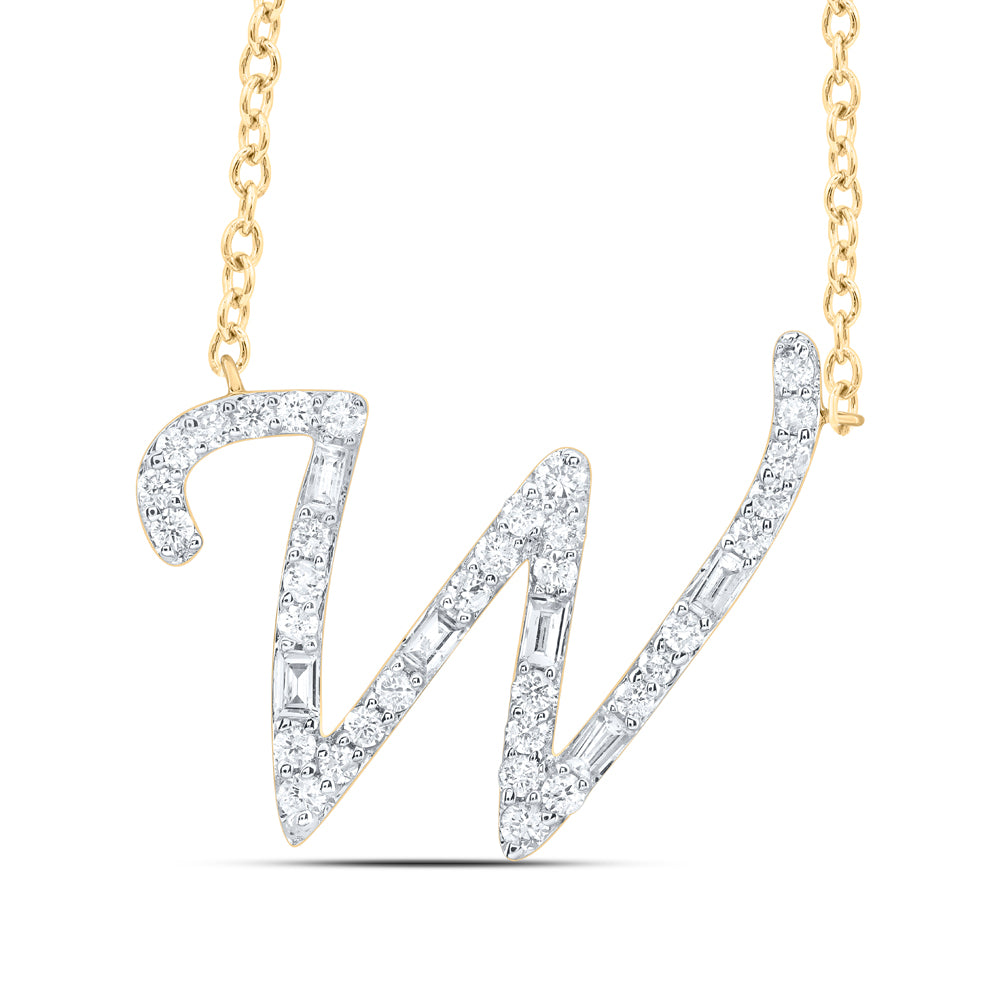 10kt Yellow Or White Gold Natural Diamond Initial Fashion Baguette Necklace, Length: 18 Inch
